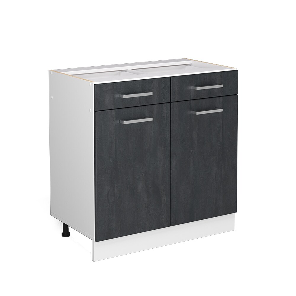 Vicco Schubunterschrank R-Line Schwarz Beton Weiß 80 cm mit Arbeitsplatte Eiche