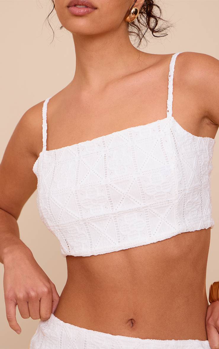Blanc Brassière Texturée Au Crochet