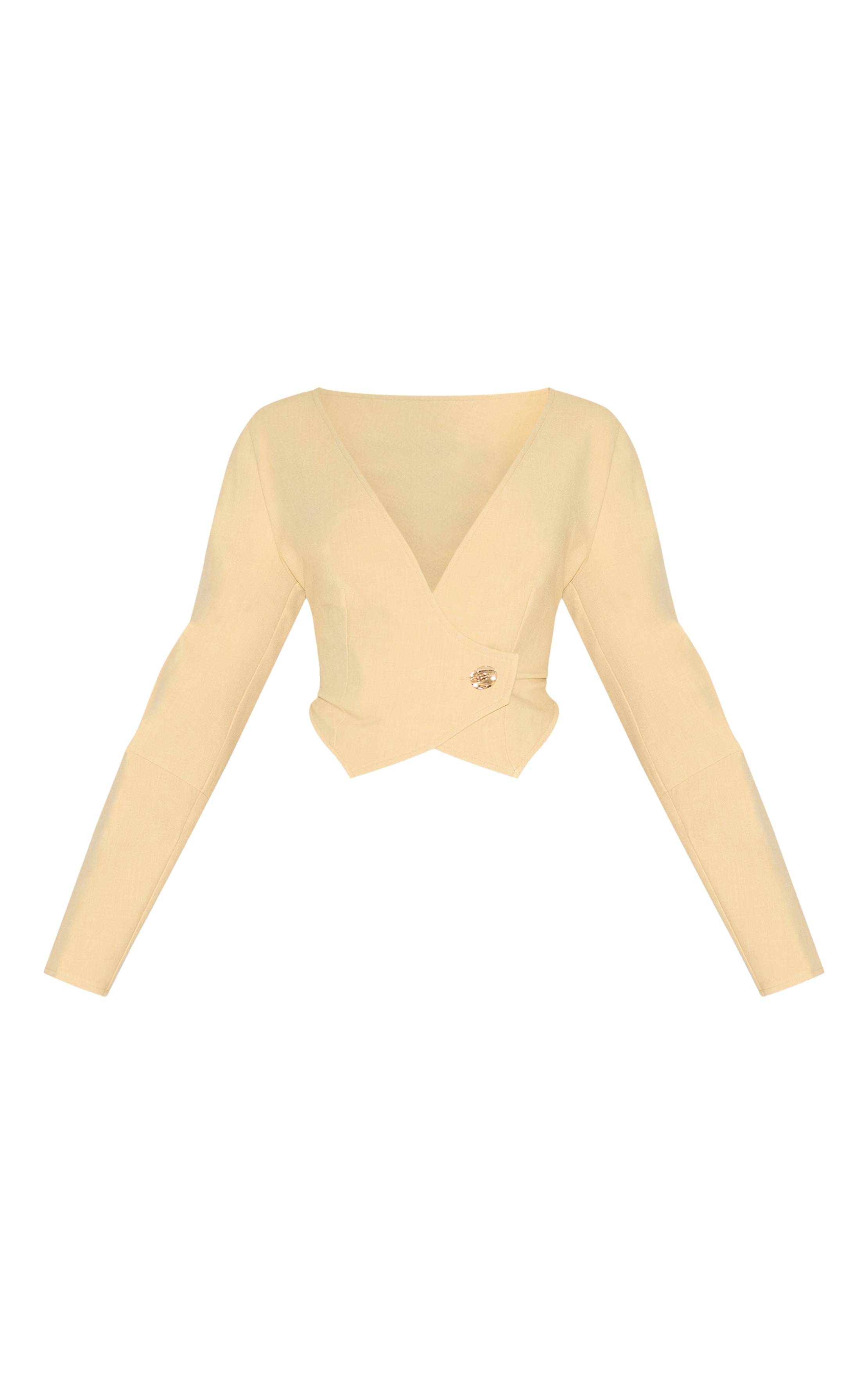Citron Blazer Shape Asymétrique En Tissu Tissé Avec Boutons Martelés