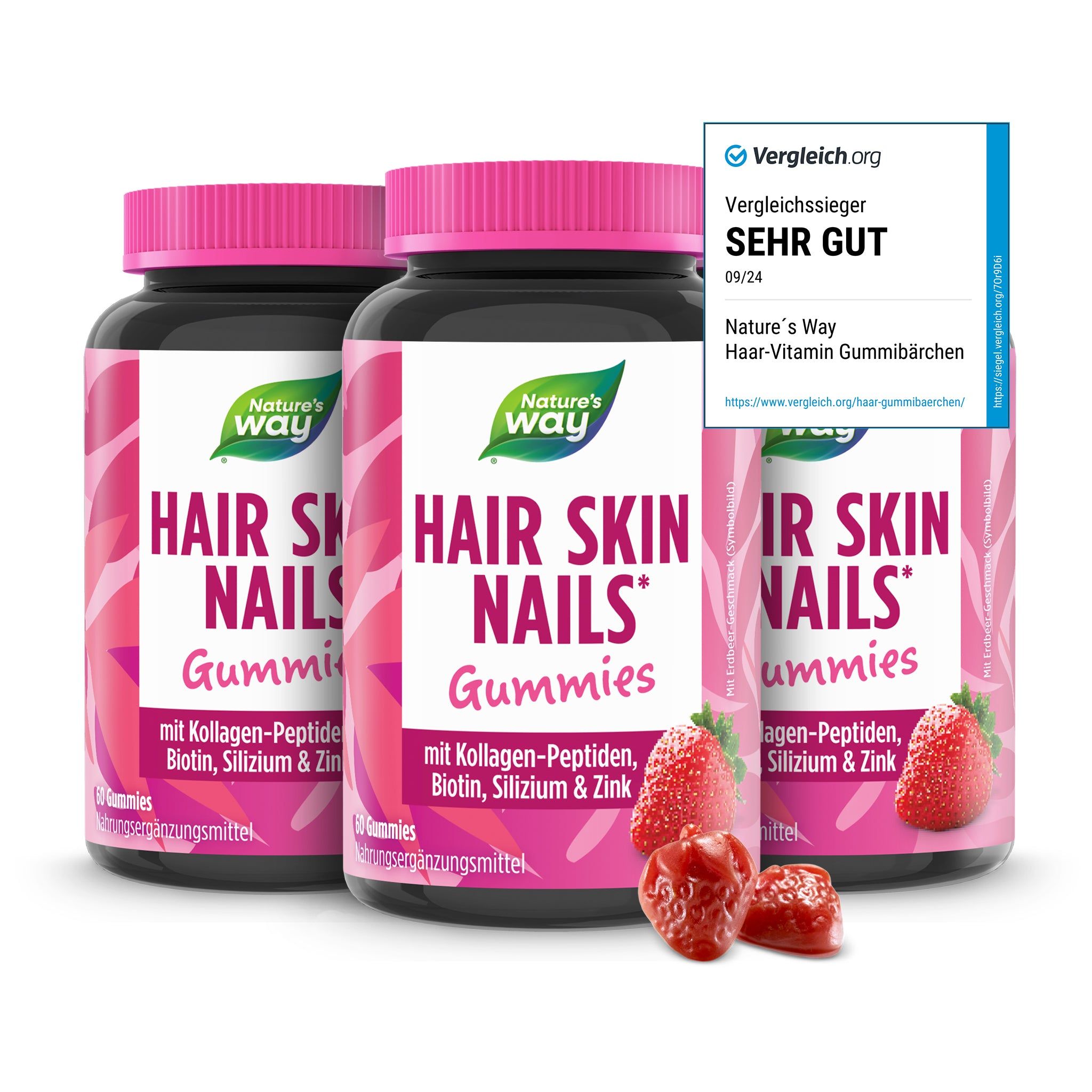 Nature's Way Hair Skin Nails Gummies - Biotin hochdosiert für Haarwachstum - mit Vitamin A, C, E