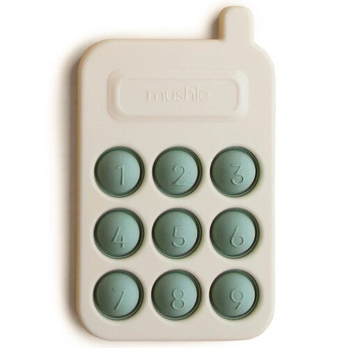 Mushie sensorische speelgoedtelefoon - cambridge blue