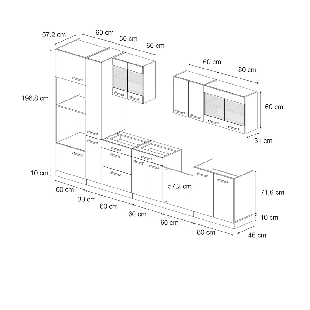 Vicco Küchenzeile R-Line Solid Anthrazit Schwarz 350 cm modern Küchenschränke Küchenmöbel