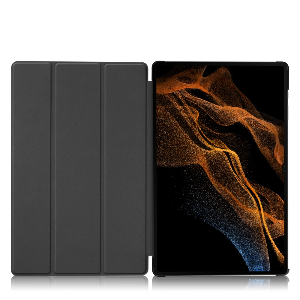 Samsung Galaxy Tab S10 Ultra Flipcase Hülle Ledertasche mit Aufstellfunktion Litchi Look   S-Pen Halterung - Schwarz