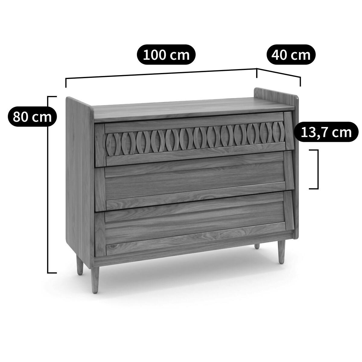 LA REDOUTE INTERIEURS<br>Cômoda 3 gavetas, Malu
