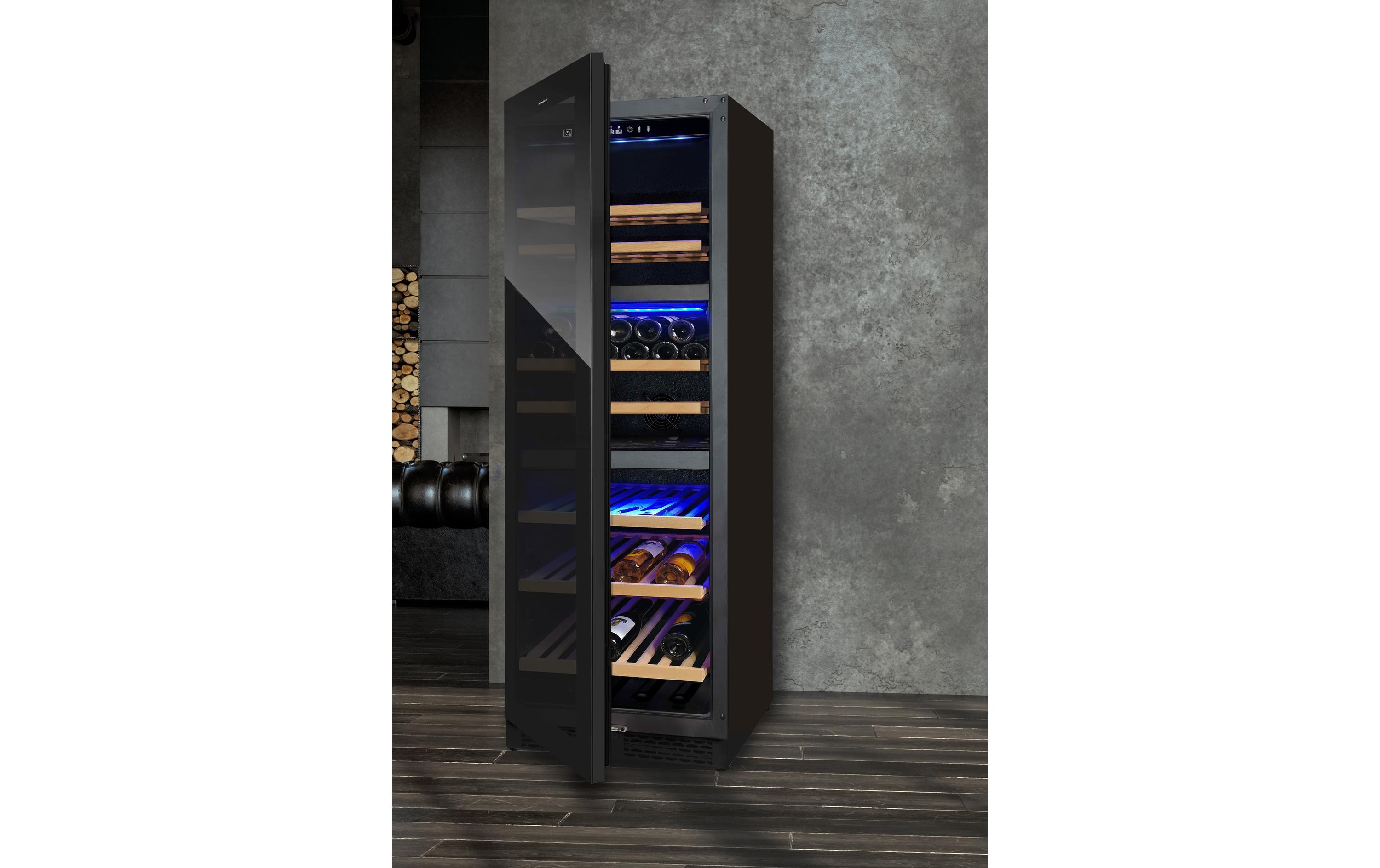 Weinklimaschrank 7745.0145 Schwarz, Links<br>Edler Weinklimaschrank mit drei separaten Klimazonen und Touch Display