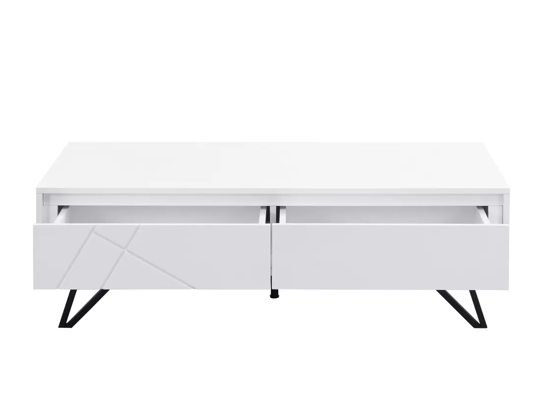 Table basse 2 tiroirs avec LEDs en MDF - Blanc laqué - SALIANO