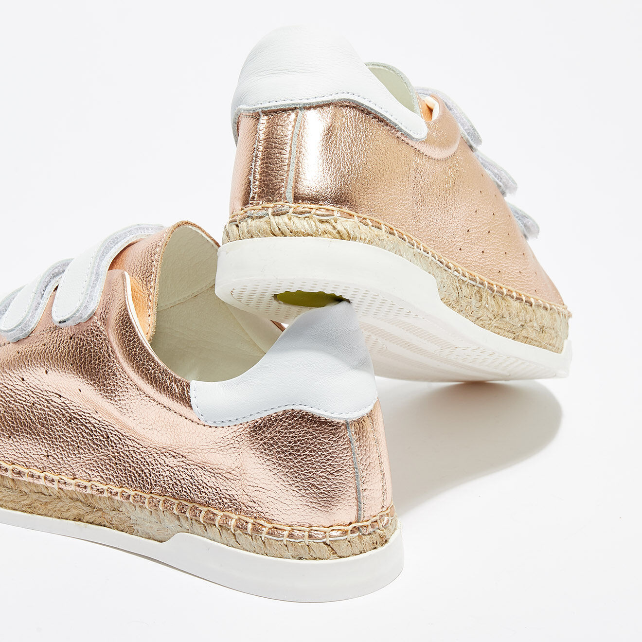 Canal Saint Martin Basket espadrilles en Cuir Lancry Scratch rose doré/blanc