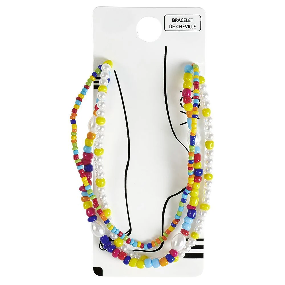 Chaîne de cheville 3 rangs perles multicolore
