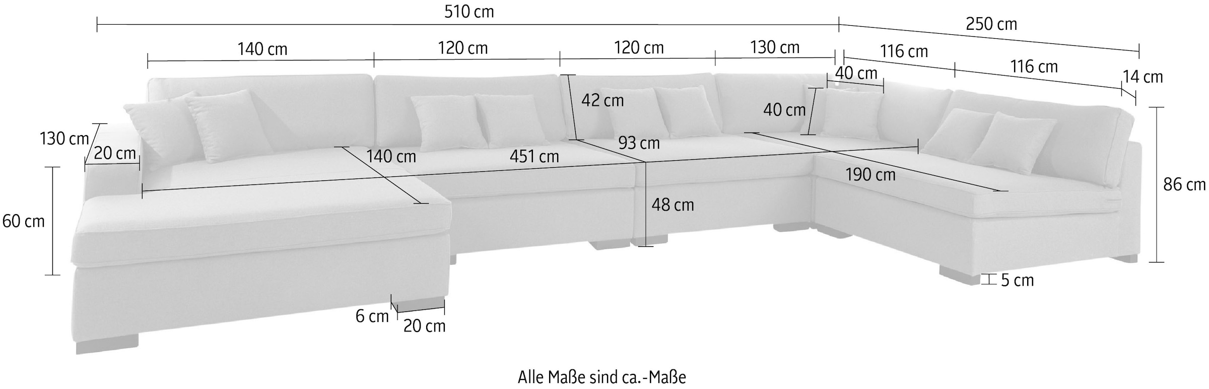 Home affaire Wohnlandschaft »Skara XXL U-Form« Lounge-Sofa XXL mit Federkern-Polsterung, in vielen Bezugsvarianten