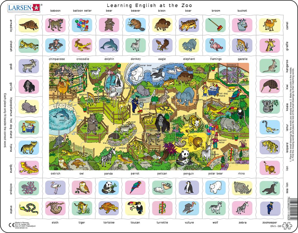 Larsen Puzzle Puzzle - Learning English (5) at the Zoo
