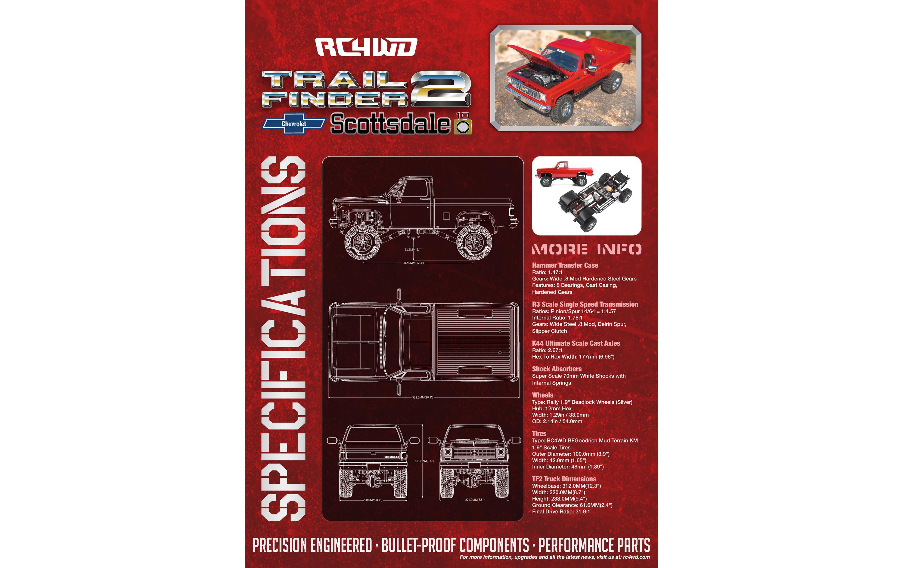Scale Crawler Trail Finder 2 LWB Chevy K10 Rot, RTR, 1:10<br>Scale Chevrolet K10 Scottsdale Pick-up Off-Road Modell