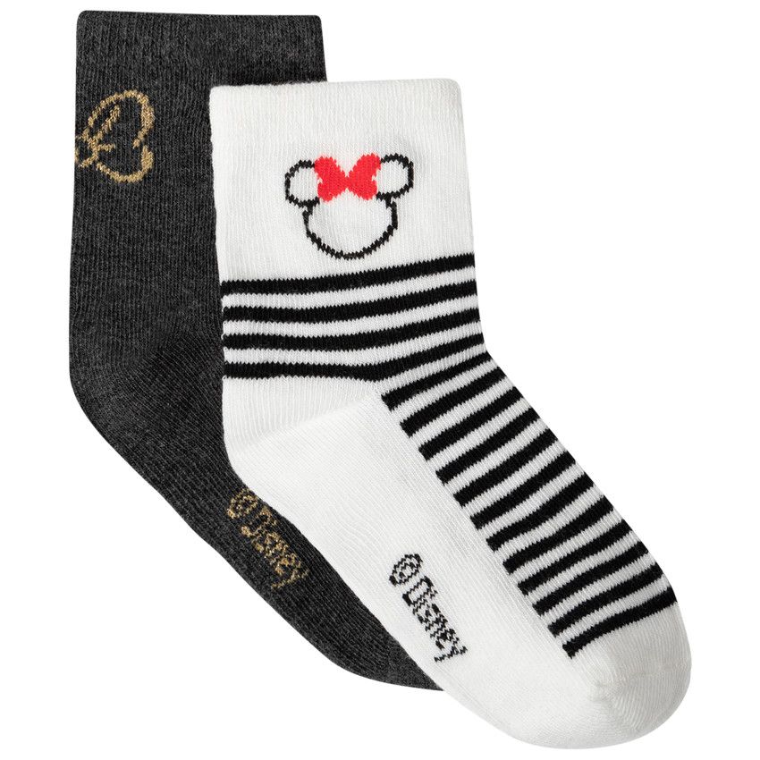 Lot de 2 paires de chaussettes rayées et unies motif Minnie Disney - Gris foncé