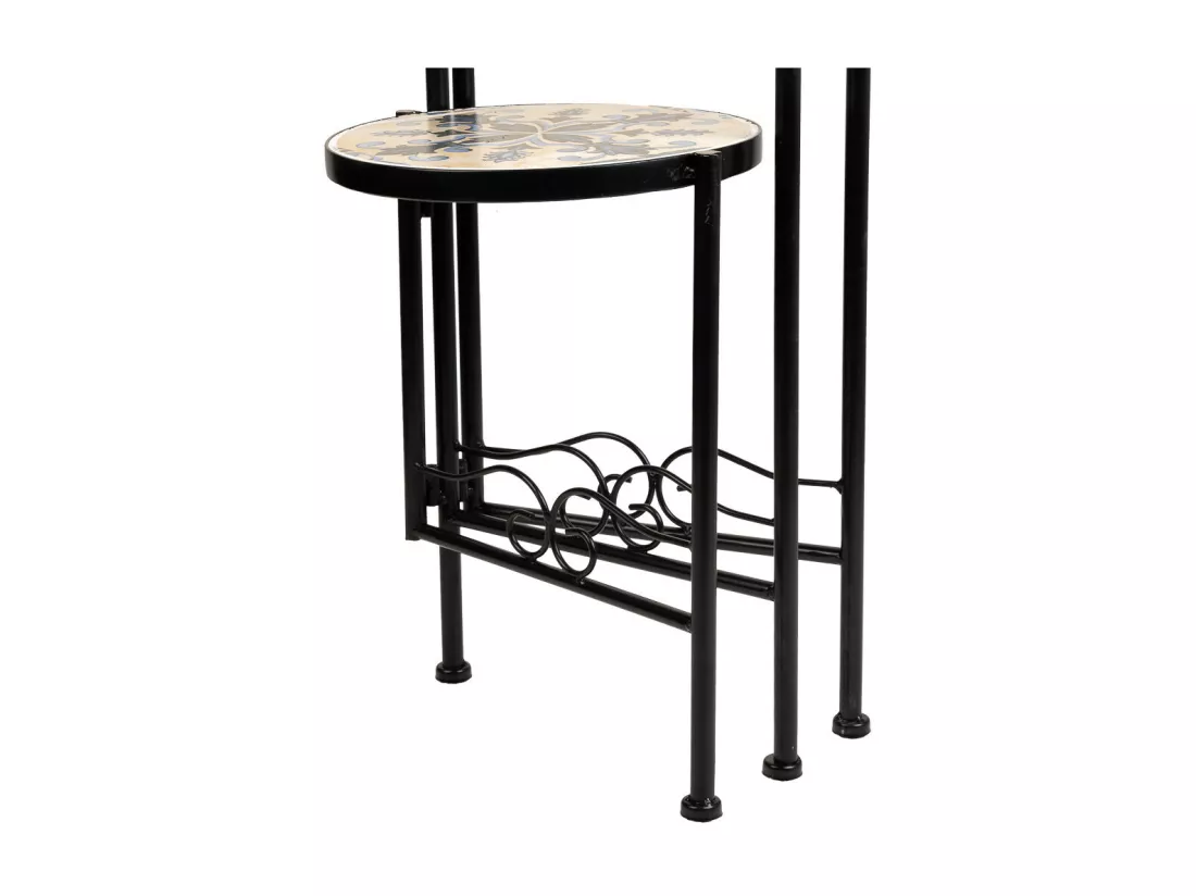 Support en mosaïque et fer forgé noir d30x68h-d25x61h-d20x51h
