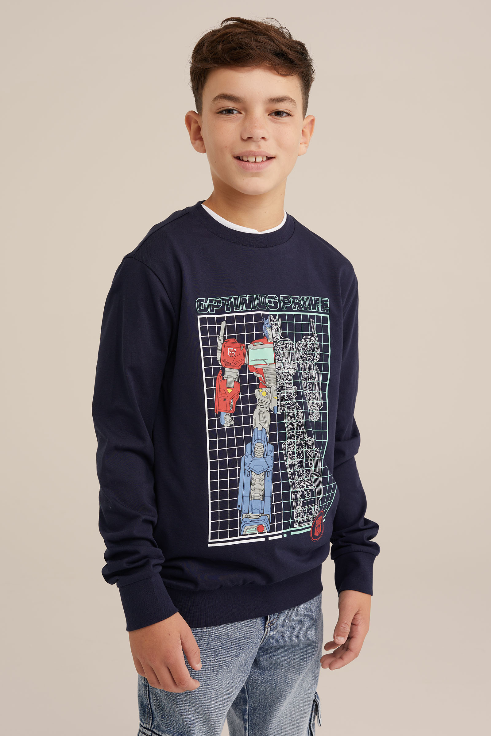 Jongens T-shirt met opdruk WE Fashion Donkerblauw