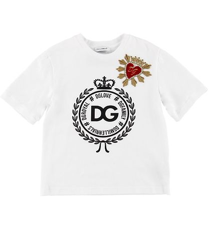 Dolce & Gabbana T-Shirt - Weiß m. Patch/Kristalle