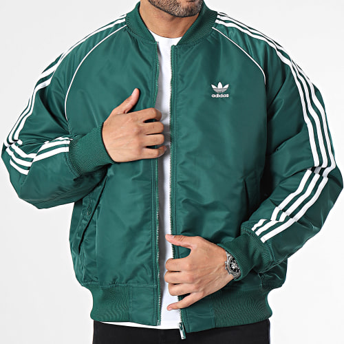 Veste Bomber A Bandes HZ0693 Vert Blanc