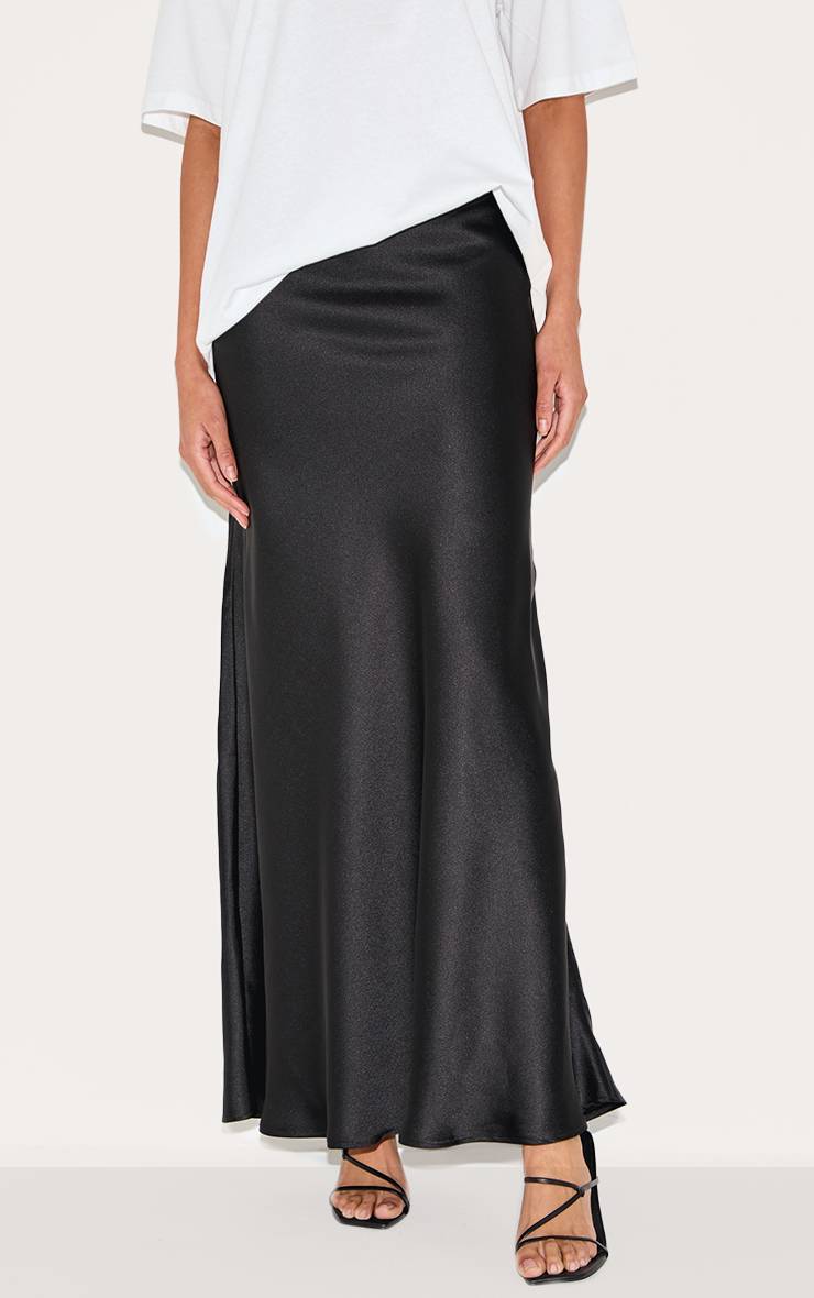 Noir Jupe Longue Fluide En Satin