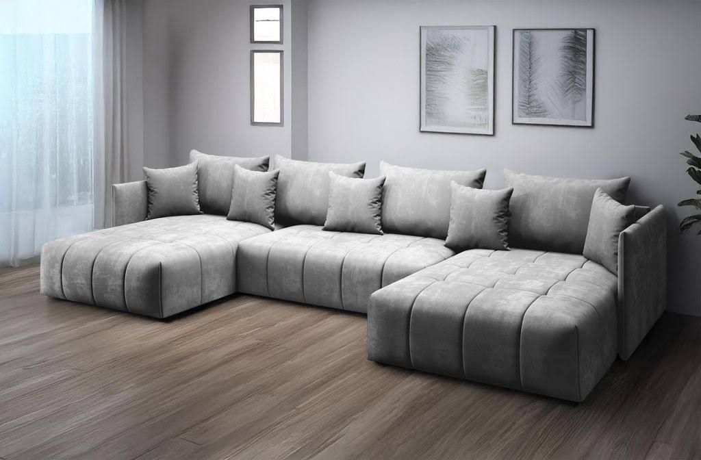 furmeb24 aspen u Ecksofa mit Schlaffunktion Bettzeugablage 346x188cm