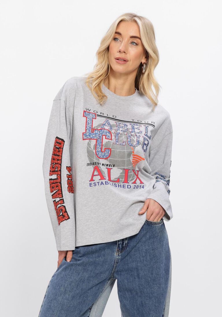 lichtgrijze alix the label top ladies knitted fancy print longsleeve t-shirt