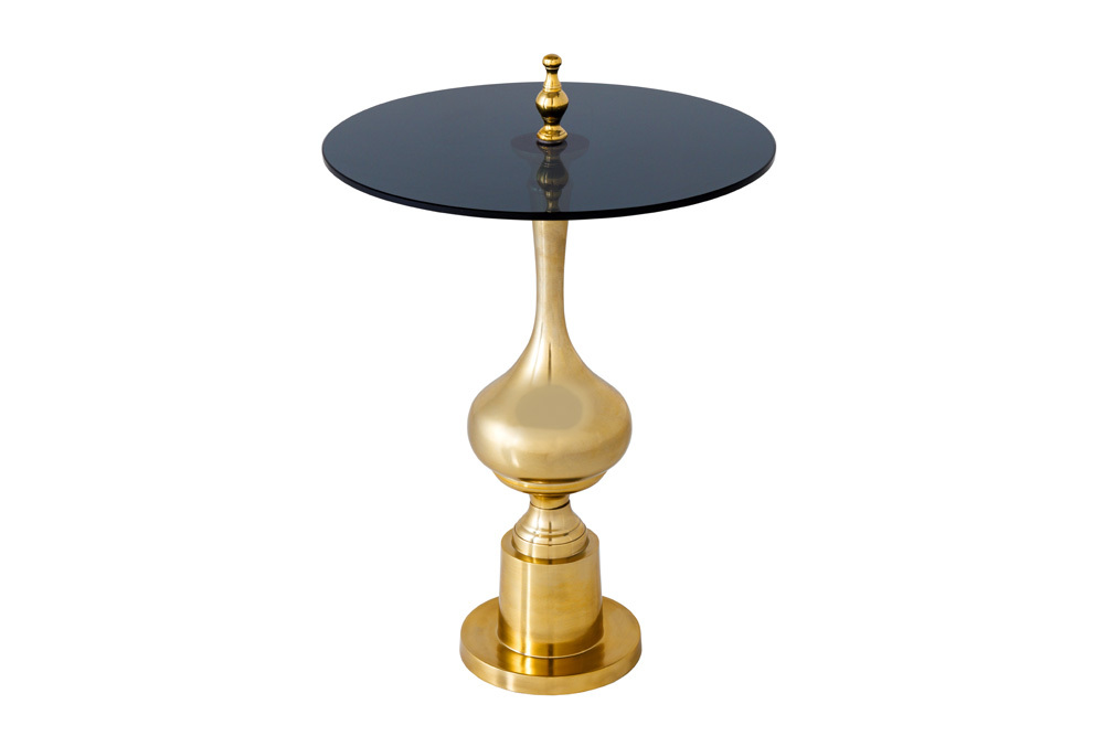 Design Beistelltisch ABSTRACT 45cm gold Metall schwarze Glasplatte handmade rund