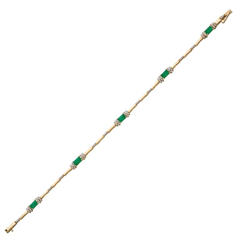 Bracelet emeraude et diamant sur or jaune 375/1000