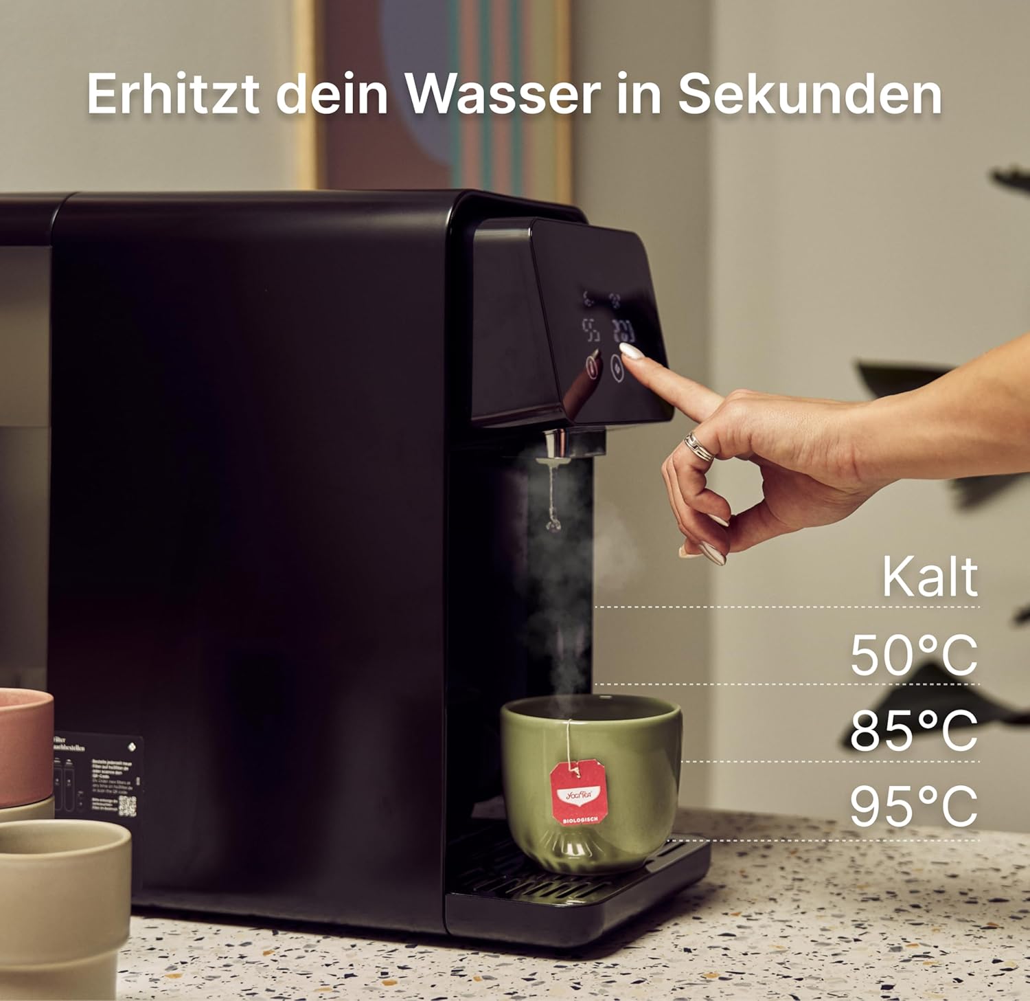 HO3 Home One Auftisch Osmoseanlage für Trinkwasser mit 4 Temperaturstufen (RT, 50, 85, 95°C), 10 Stufen Wasserausgabe, mit Echtzeit TDS, 8 Stufen Filtration und Luma-UV, Wasserfilter (Schwarz)