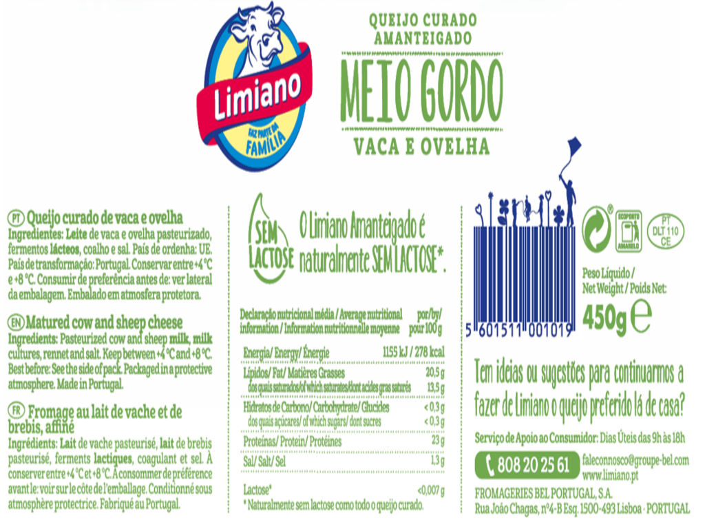 QUEIJO LIMIANO MEIO GORDO 450 G