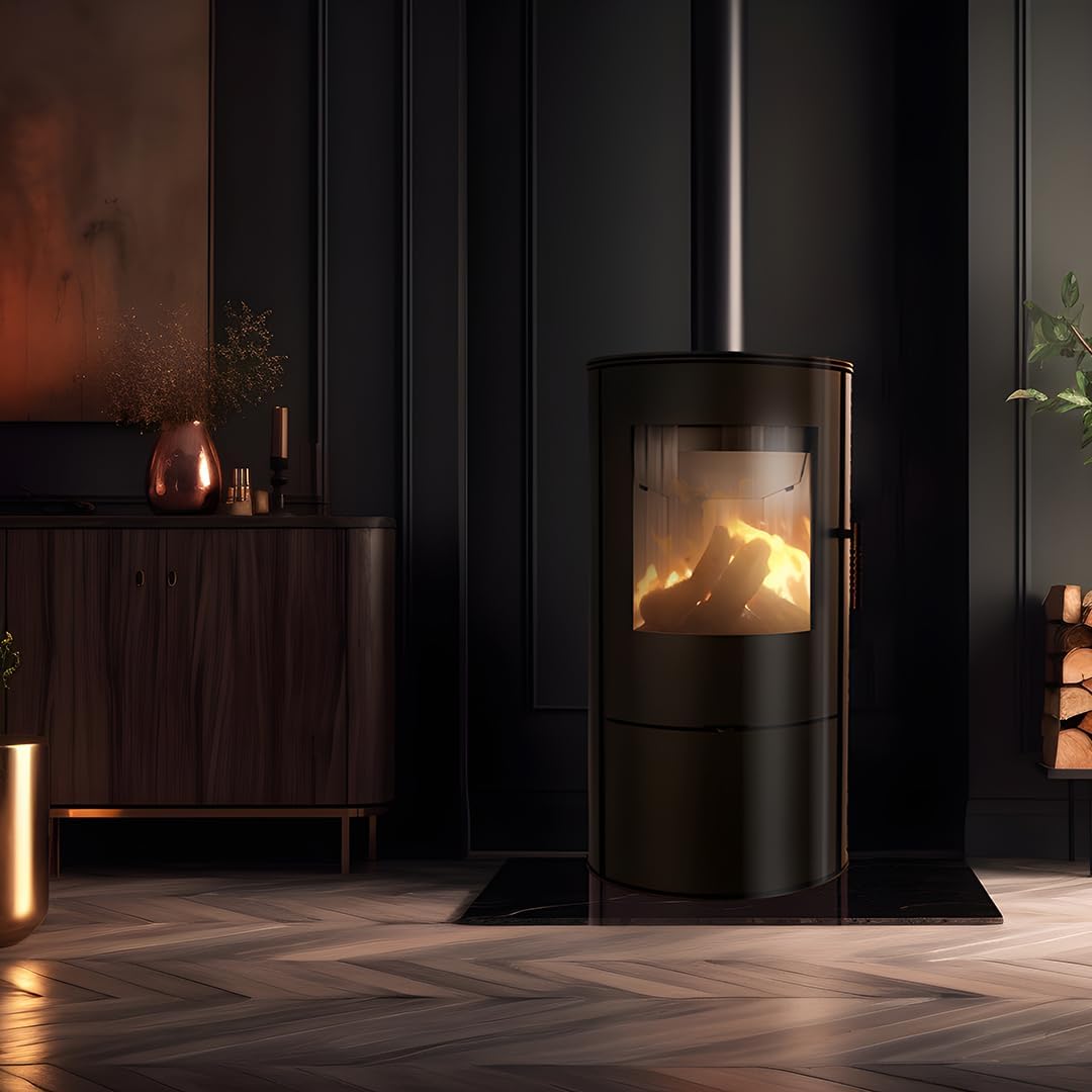KRATKI Kaminofen aus Stahl Rollo bereit Satz Ø 150 7 kW mit Raumluftunabhängig, Blass Verkleidung, freistehend, BImSchV 2, Staubauslass, 150 mm, EEK A Kaminofen HKI