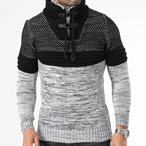 Pull Col Amplified Noir Gris Chiné
