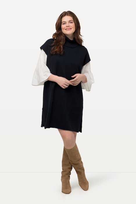 Strick-Minikleid, Rollkragen, ärmellos, Biobaumwolle