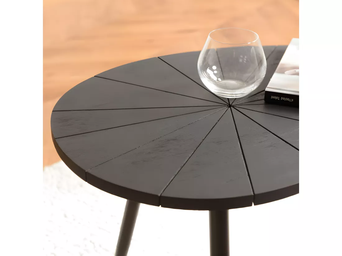 JAMES - Table d'appoint ovoïde plateau texturé noir mat pieds fer noir
