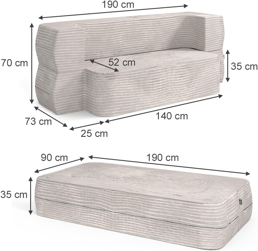 Sofa Lille, Schlafcouch, Beige, 190 cm mit Schlaffunktion