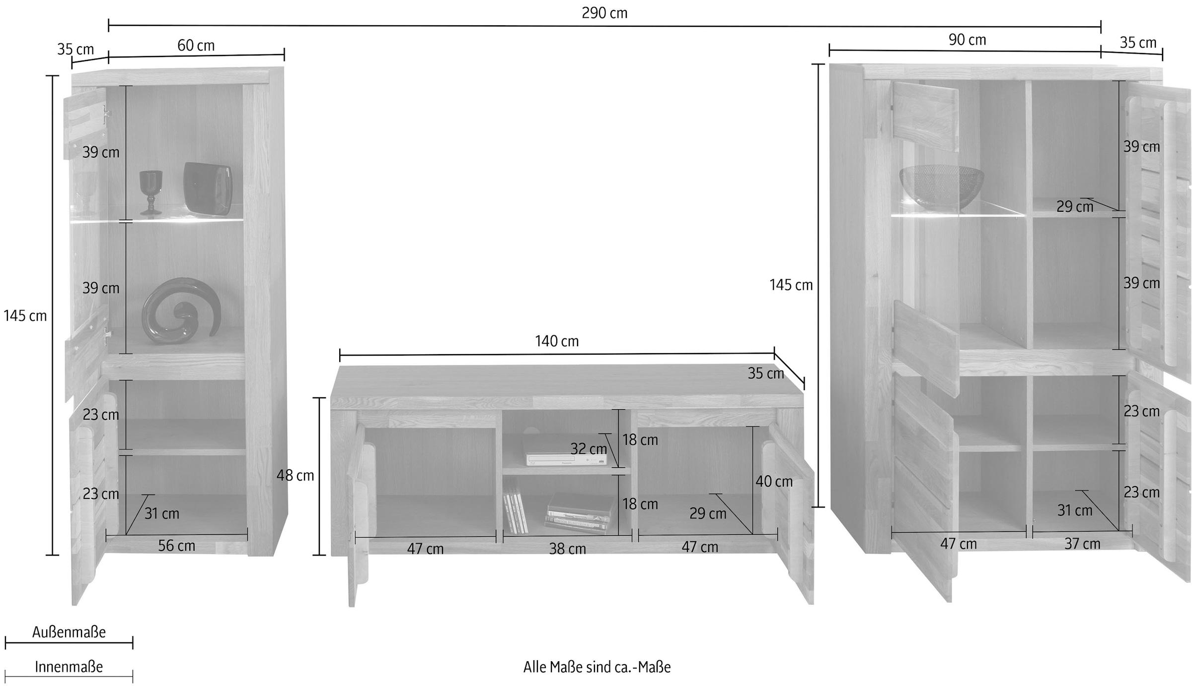 Home affaire Wohnwand »Burani« Set, 3 Stk. tlg.