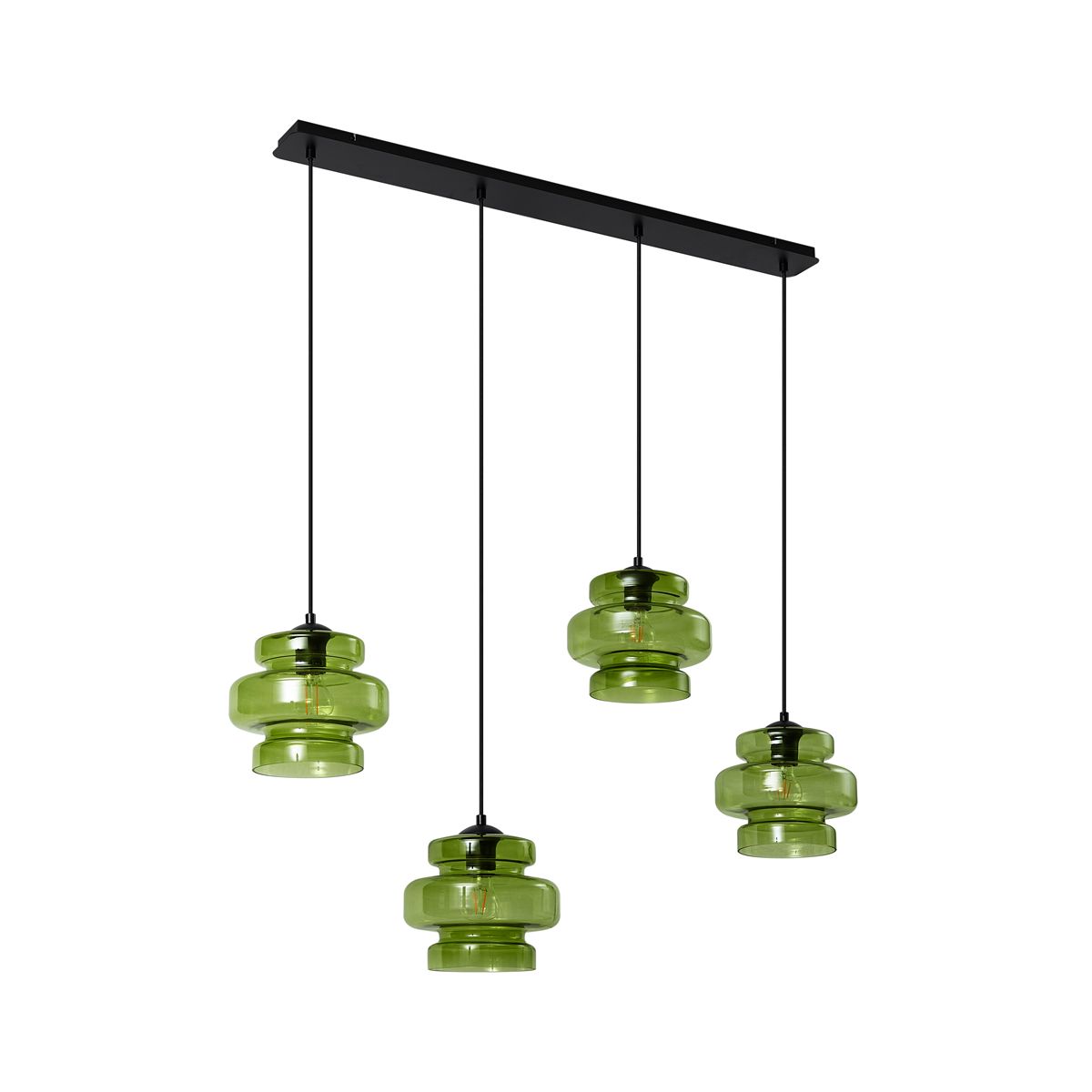 Retro hanglamp zwart met groen glas 4-lichts - Denise
