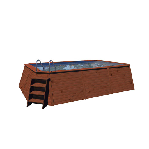 Piscina de madeira com painéis K2o, 490x293x110 cm, com bomba de filtro de cartucho de 2.006 L/h e escada.