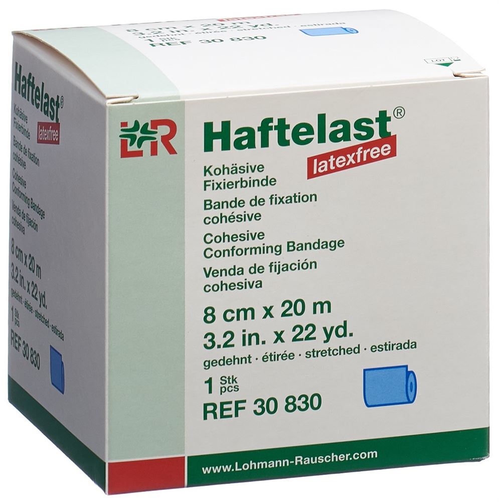 Haftelast latexfrei kohäsive Fixierbinde<br>1 Stück, 8cmx20m, blau
