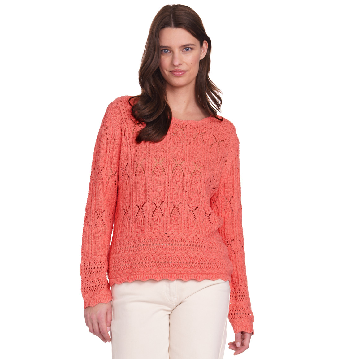 Gina Benotti Damen Strickpullover in Häkel-Optik pink