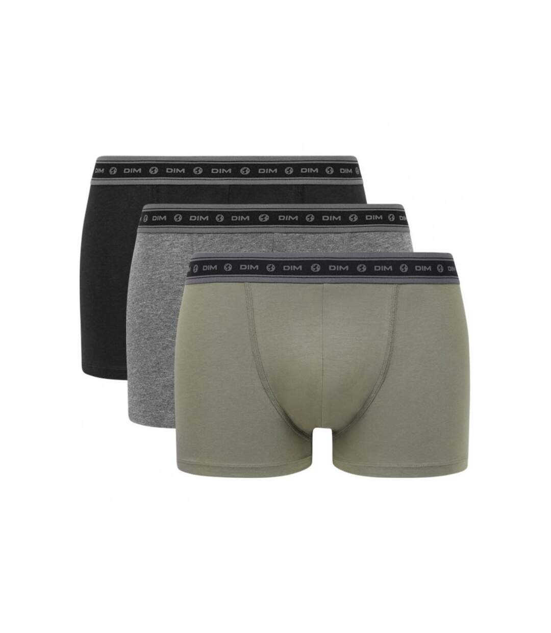 DIM Lot de 3 Boxers Homme Coton BIO Charbon chiné Vert terre Noir