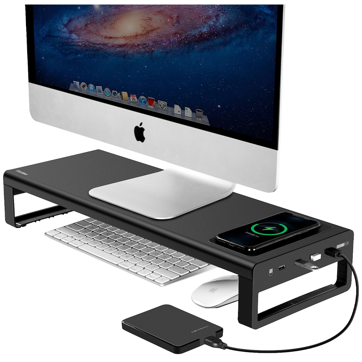 Essentials USB skjermstativ med trådløs lader