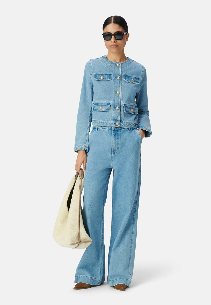 Jaqueta jeans IKKS com gola redonda e mangas compridas