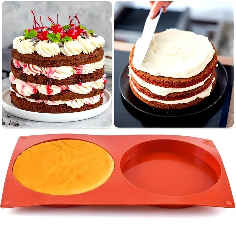 (Ø14cm) 2-fach Silikon Kuchenform Flexible Torten Boden Backform für Schicht Kuchen mit Anti-Haft Beschichtung - Rund