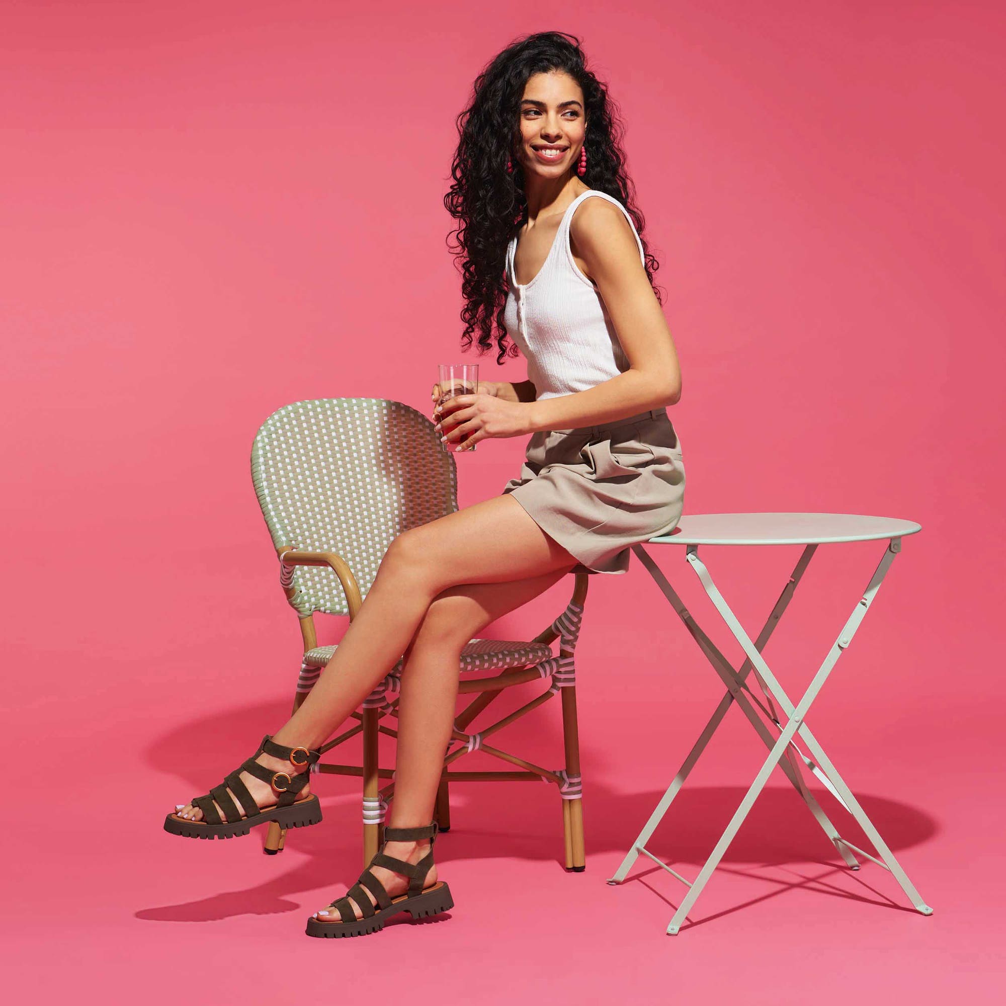 Sandales Femme en cuir kaki