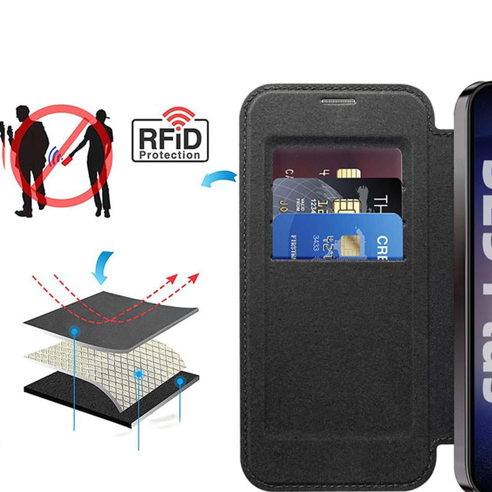 Samsung Galaxy S25  Plus Hybrid Leder Tasche   Kunststoff Rückseite MagSafe-Modul mit Steppmuster (RFID Schutz) - Schwarz / Transparent