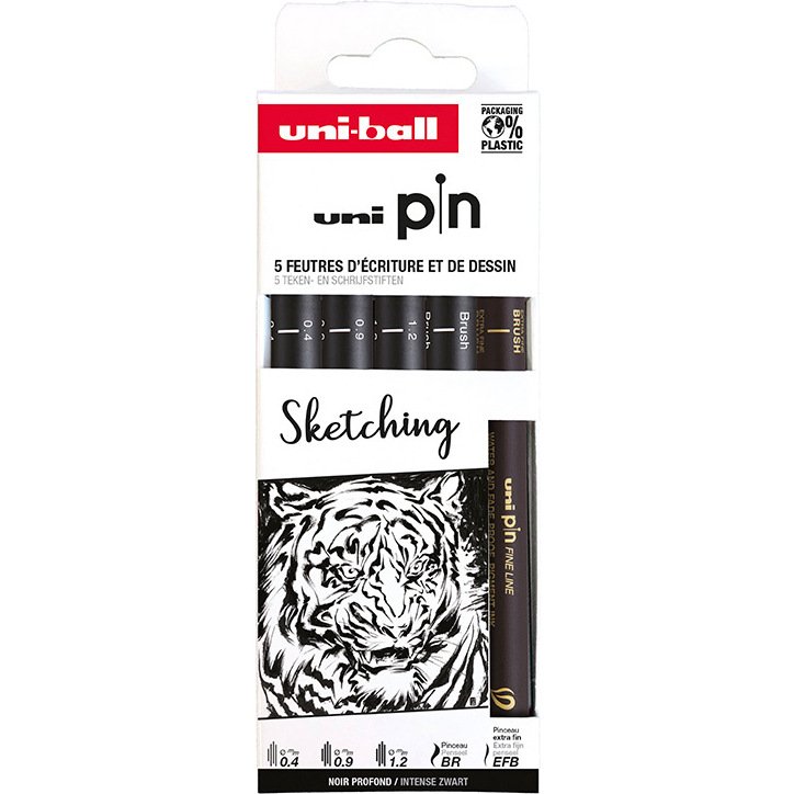 Pochette uni-ball 5 feutres pointe calibree 0.4 efbr500   coloris noir