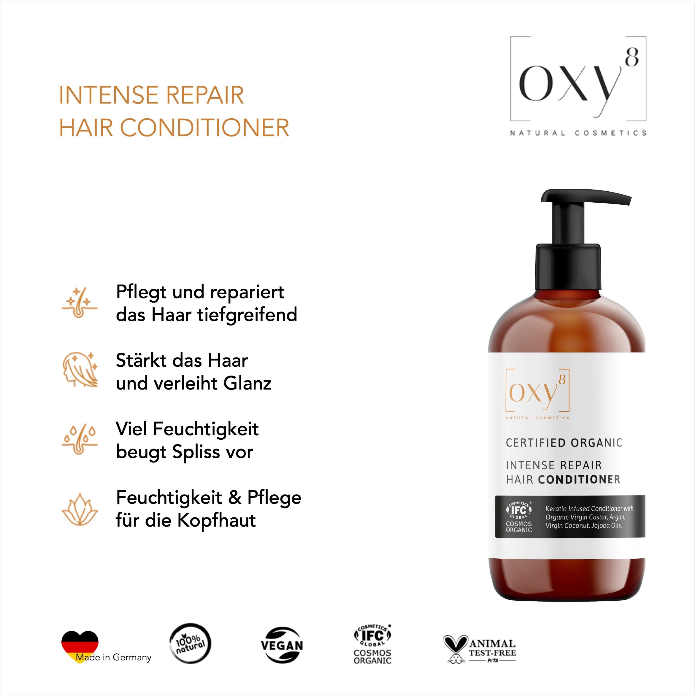 oxy8 Naturkosmetik INTENSE REPAIR HAIR CONDITIONER - Haarspülung. Repariert das Haar tiefgreifend.