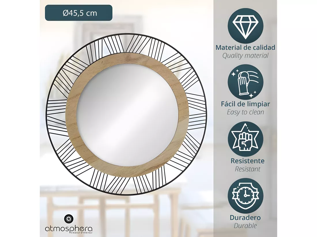 Miroir Rond en Métal & Bois 