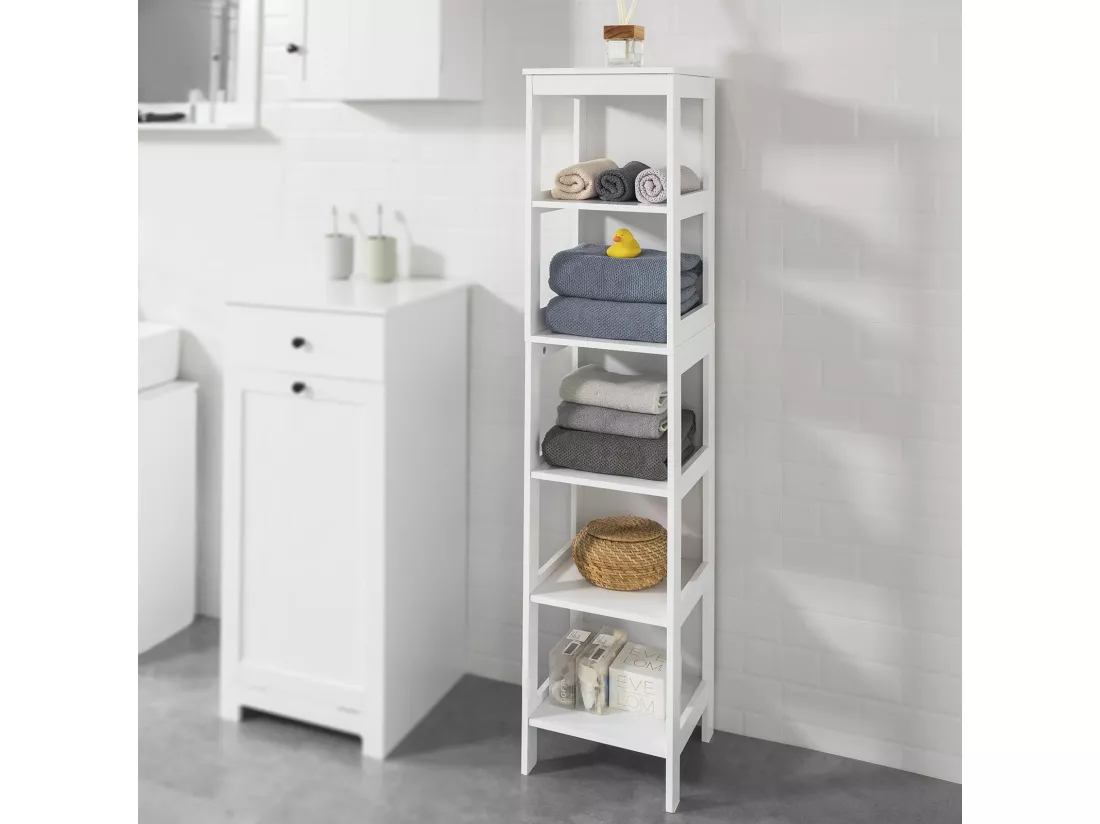 Meuble Colonne De Salle De Bain Armoire Haute Étagère De Salle De Bain Avec 6 Étagères,bzr14-w
