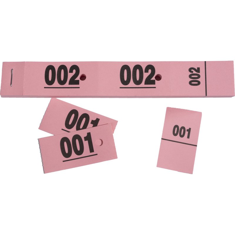 Carnet de 50 tickets vestiaires numérotés de 3 volets (dont 2 volets avec trous) - format 20 x 3 cm - rose