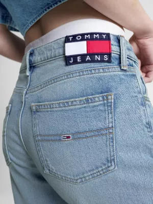Calça jeans reta de cintura baixa Sophie com efeito desbotado