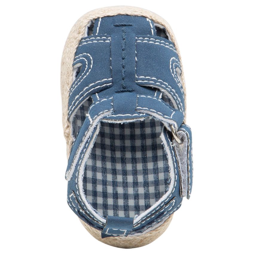 Nu-pieds souples avec doublure vichy et semelle effet paille - Bleu marine
